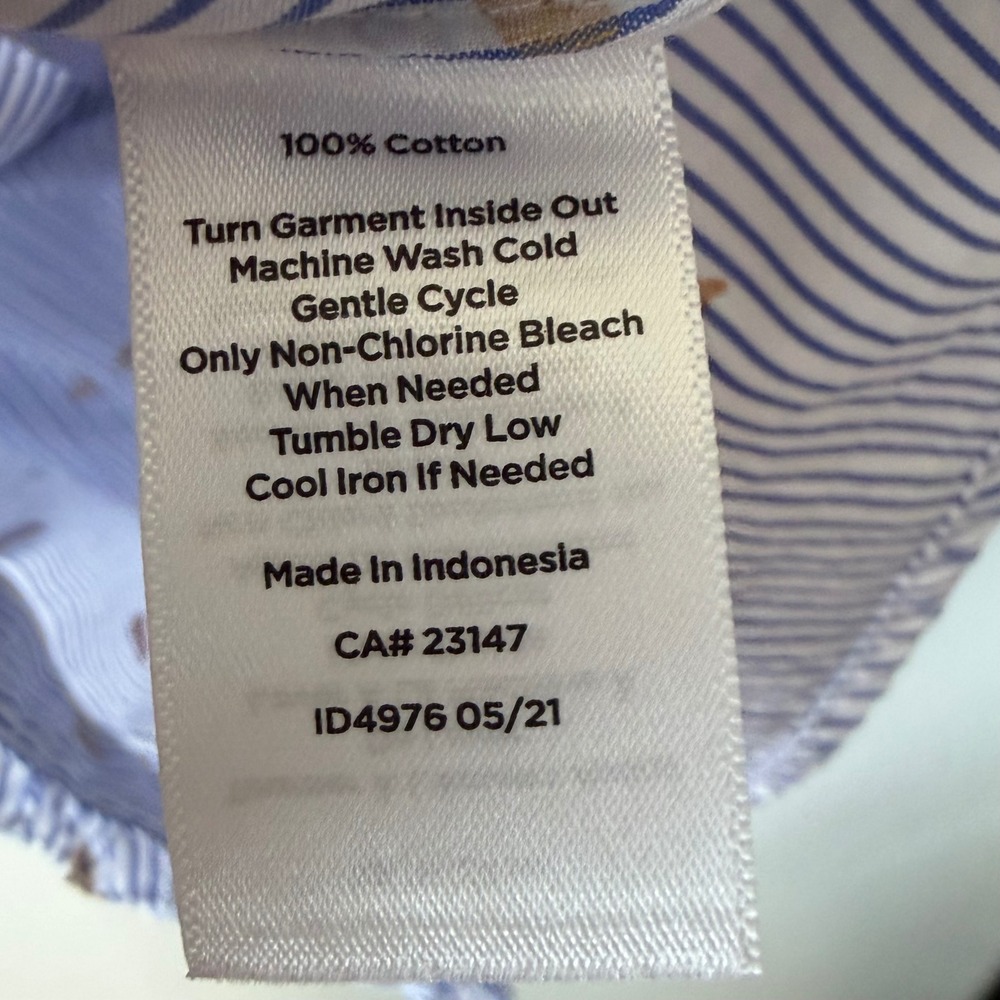 Talbots Button Up Blouse S Blue White Striped Gold Heart 100% Cotton Ruffle - Picture 4 of 11